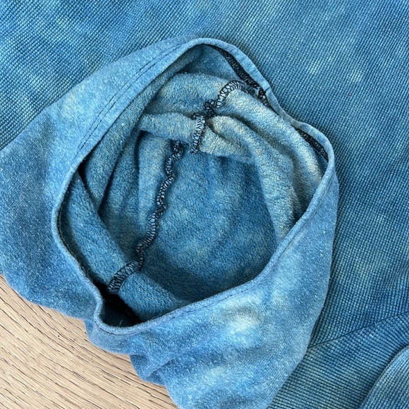 Blue Tie-Dye Hemp Cotton Waffle Women's Hoodie - Picture 4 of 4